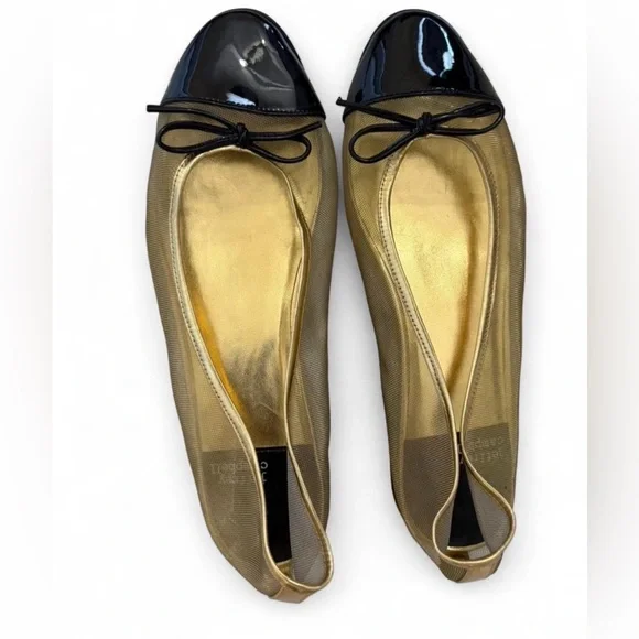 Jeffrey Campbell Women's Releve Gold and Black Mesh Ballet Flats - Picture 2 of 5
